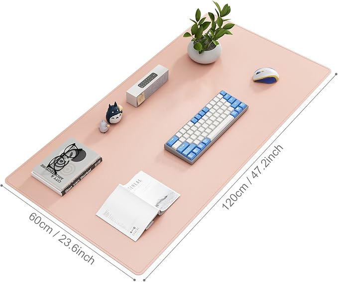 DAWNTREES Desk Mat for Desktop,PU Leather Desk Pad Protector,Non Slip, Large Mouse Pad and Keyboard Mat, Waterproof Writing Pad for Office and Home (Pink,47.2''x23.6'')
