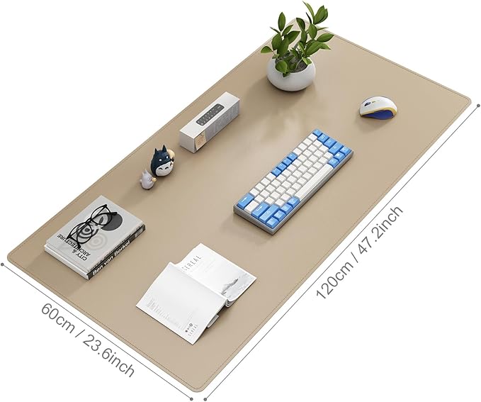 DAWNTREES Desk Mat for Desktop,PU Leather Desk Pad Protector,Non Slip, Large Mouse Pad and Keyboard Mat, Waterproof Writing Pad for Office and Home (Beige,47.2''x23.6'')