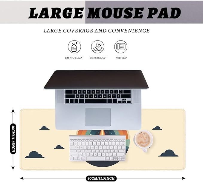 Retro Space Mouse Pad, Vintage Minimalism Gaming Desk Mat Waterproof Stitched Edges Rubber Base Non-Slip Deskmap Computer Keyboard Mat, 31.5x11.8in Mouse Pads for Desk Home Office Gaming