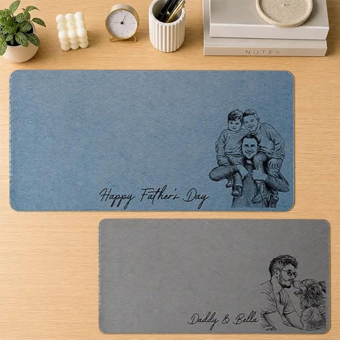 WANDER PRINTS Personalized Leather Desk Mat - Custom Photo Sketch Mouse Pad for Dad Grandpa, Father’s Day Office Desk Decor - Custom Photo Pencil Sketch Family Portrait Best Grandpa Dad Ever