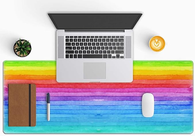 Large Gaming Mouse Pad - XL Desk Mat for Keyboard Mice - Extended Long Thin Rainbow Stripes - 31.5 x 11.8 Inch