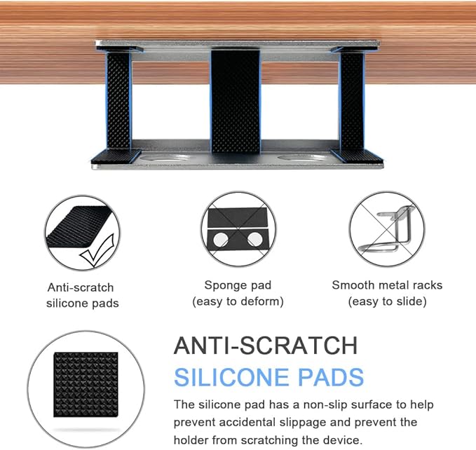 IFCASE Under Desk Laptop Mount, Metal Under Desk Shelf Holder for Laptop, Mac mini, MacBook, Keyboard with Anti-Scratch Silicone (Silver)