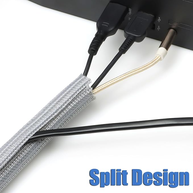 10ft PET Braided Cable Sleeve 3/8 inch(10mm) Wire Protector Cable wrap Wire Covers for Cords Cable Sleeves Cord Management Cable Management Sleeve(Grey)