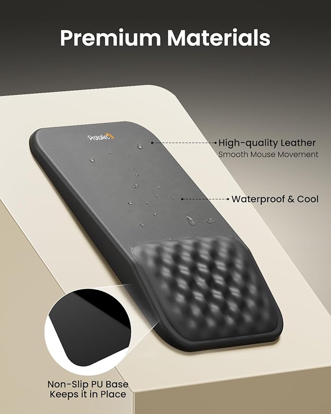 ProtoArc MP50 Ergonomic Mouse Pad with Wrist Rest, PU Leather Mousepad with Massage Design, Soft Memory Foam and Non-Slip PU Base for Pain Relief, Desk, Home, Office, 12x8 Inches, Black