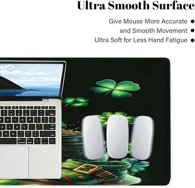 Large Mouse Pad Non-Slip Rubber St Patrick Green Long Gaming Desk Mat Big Computer Keyboard Mousepad Waterproof Protector Wristing Pad for Gaming Office Home Decorative 31.5 X 11.8 Inch