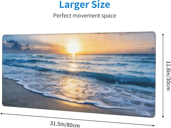 XL Beach Sunset Large Gaming Mouse Pad, Long Extended Full Mouse Mat Desk Pad for Top Keyboard Table, Aesthetic Cute Big Stitched Mousepad Gifts for Women Office Decor, 31.5 * 11.8 in