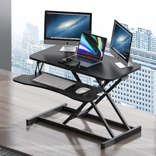 Instant Ergonomic Standing Desk Converter - 32" Wide, No Assembly, Sit-Stand Workstation for Pain Relief & Productivity (Black)