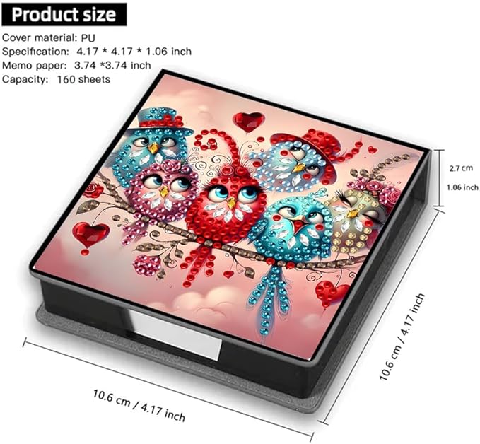 FRANDEK Cute Birds Creative Diamond Art Desk Organizer, DIY PU Note Box with 160 Sheets, All-in-One Gift Set for Craft Lovers, Elegant Mosaic Kits for Home & Office