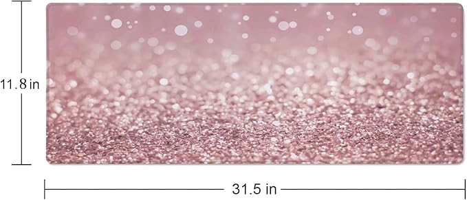 Gaming Mouse Pad Large, Keyboard Mouse Mat Desk Pad, Non-Slip Rubber Base with Stitched Edges Mousepad, 31.5X11.8 inch Pink Glitter Abstract Design