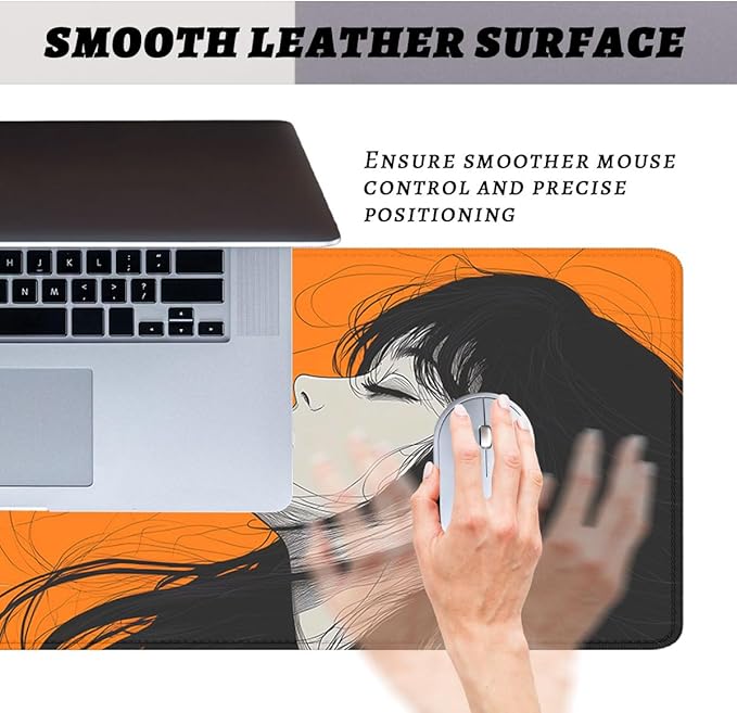 Anime Girl Aesthetic Mouse Pad, Minimal Line Art Portrait Gaming Desk Mat with Stitched Edges,Non-Slip Waterproof Rubber Base Mouse Mat, 31.5x11.8in Desk Home Office Gaming