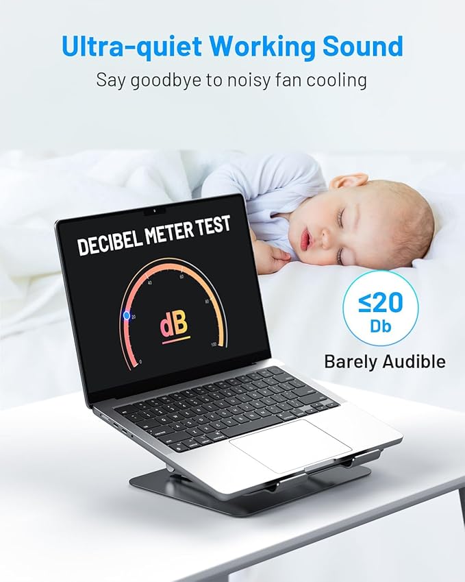 Metfut Laptop Cooling Pad with Detachable Fan & Cooler, Adjustable Height & Angle, 360 Rotation Base, Ultra-Quiet, Carbon Steel Framework for MacBook, ASUS, Dell 10-16” Laptop for Tablet, DJ Mixer