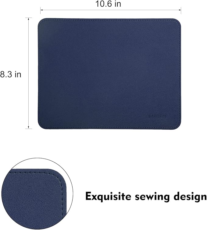 Double-Sided PU Leather & Cork Mouse Pad with Coaster – Reversible, Non-Slip, Stitched Edges for Office & Home, 8x11 Inches,(Blue)