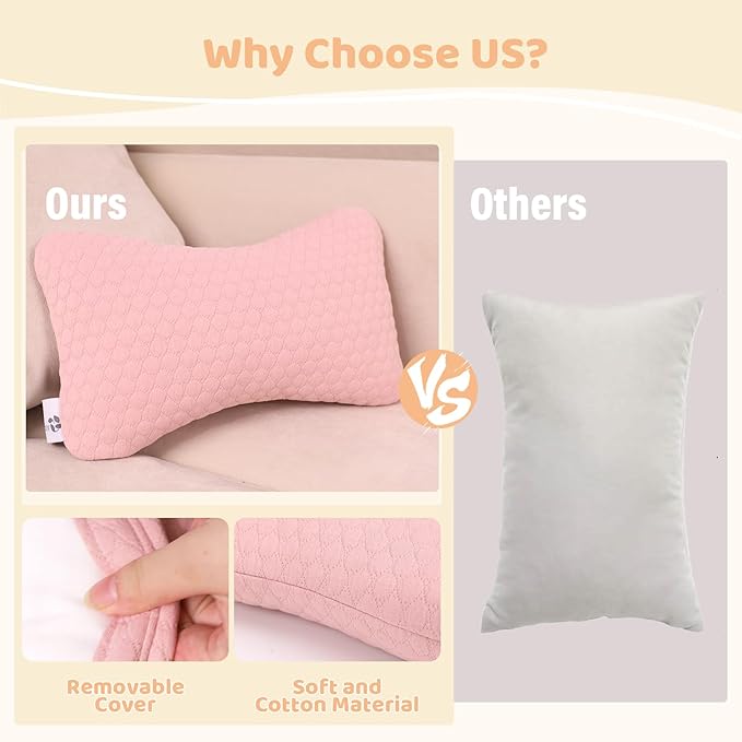 vocheer Small Pillows for Sleeping, 11"x 7" Mini Travel Pillow, Tiny Pillows for Neck, Wrist, Lumbar and Knee, Pets Pillow, Cotton, Machine Washable,Pink-1PC