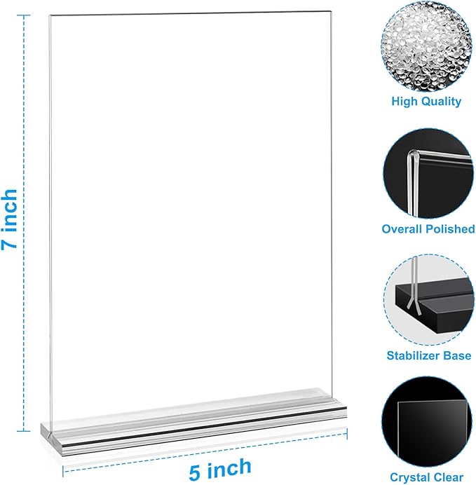 EHWINE 16 Pack Acrylic Sign Holders 5x7 Double-Sided Tabletop Display Stands for Menus Flyers & Signs, Clear Acrylic Picture Frame for Office Business Store & Events