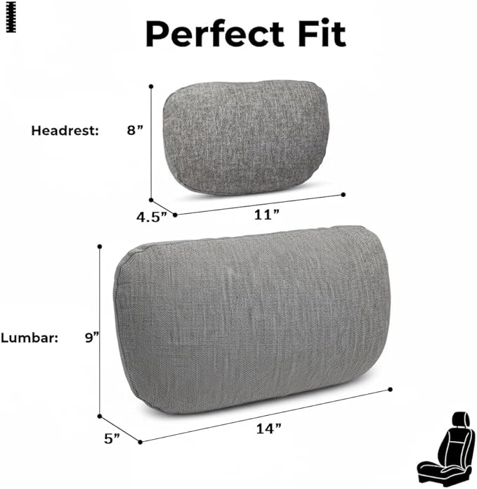 Car Neck Pillow and Back Cushion Lumbar Support for Driving Office Relaxing with Adjustable Strap Comfort Support Neck and Back for Car Seats Office Chairs Trains Airplanes Gaming Chairs Wheelchairs