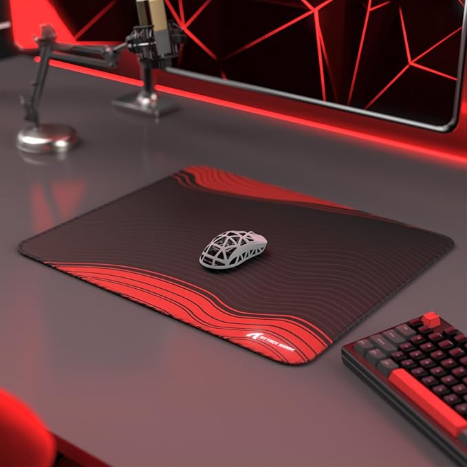 ATTACK SHARK CM02 Gaming Mouse Pad Esports Speed Large Mouse mats for Desk Waterproof Surface Stitched Edges and Anti-Slip Rubber Base Size XL Laminate 17.72” x 15.75” x 0.16” Black/Red