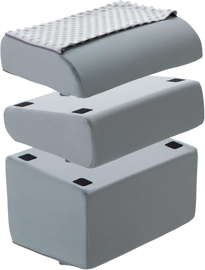 Novabright Foot Rest Under Desk, 3 Height Adjustable Ergonomic Foot Stool with Gel Textured Top and Cozy Pocket, Non-Slip Foam Footrest for Office Home Car(17" X 11" X 17",Cambered,Gray)