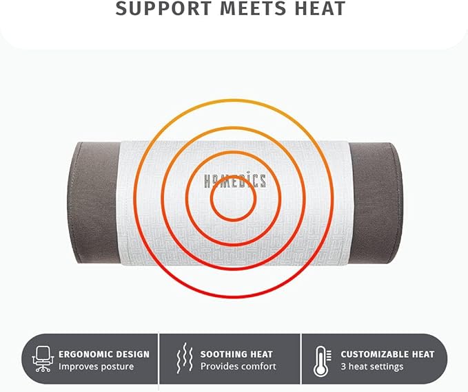 Homedics Lumbar Support Pillow with Ergonomic Design for Better Posture and Heat for Ultimate Comfort, 3 Electric Heat Settings with 30-Minute Auto-Off, Adjustable Strap for Office or Home Chair, Grey