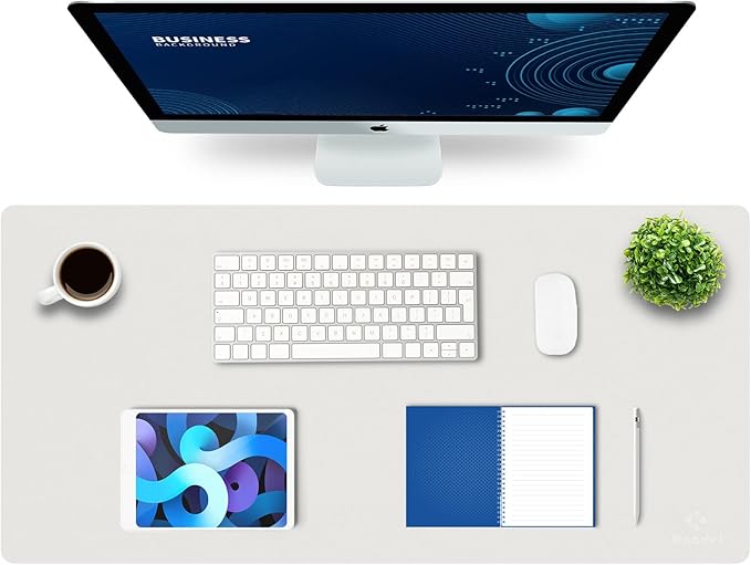 K KNODEL Large Office Leather Desk Mat, Mouse and Keyboard Pad, Computer and Laptop Mat, Desktop Protector and Cover, Writing Pad and Blotter (35.4"x17", White)