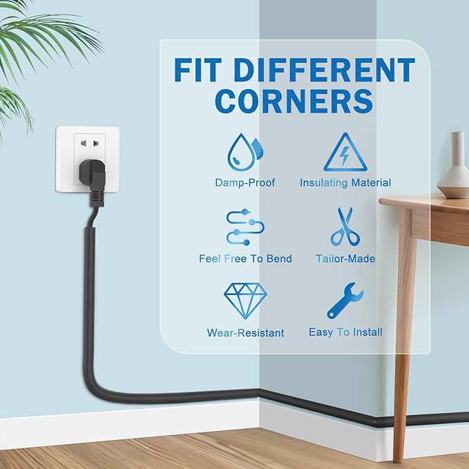 UOMTFAI Wall Cord Hider 196 Inch - Self-Adhesive Wire Cover Raceway for Walls, Flexible PVC Cable Concealer for Home and Office, W0.59 H0.39in - Black