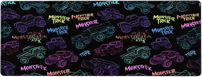 Large Mouse Pad Monster Truck Non-Slip Rubber Long Gaming Desk Mat Big Computer Keyboard Mousepad Waterproof Protector Wristing Pad for Gaming Office Home Decorative 31.5 X 11.8 Inch