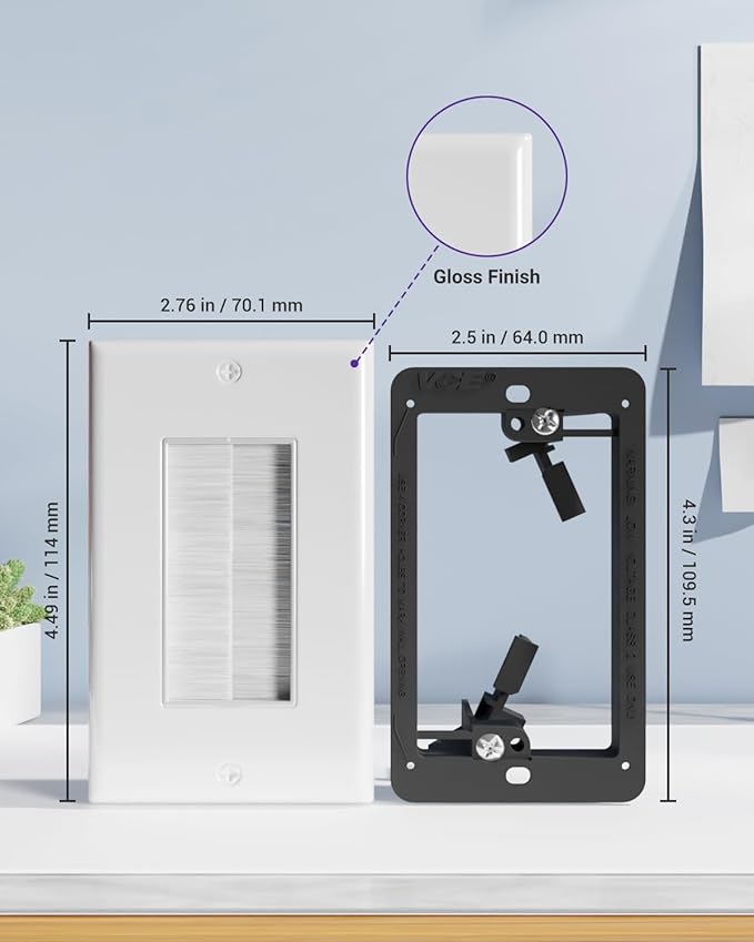 VCE Brush Wall Plate with Low Voltage Mounting Box, Cable Management Cover for Wall-Mount TV, HDMI Ethernet Cord Pass Through, 3-Pack (White+Black)