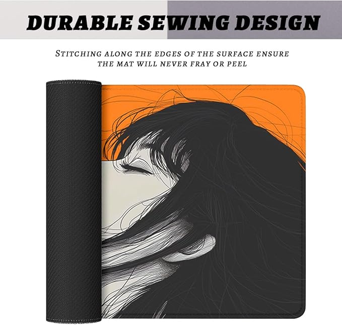 Anime Girl Aesthetic Mouse Pad, Minimal Line Art Portrait Gaming Desk Mat with Stitched Edges,Non-Slip Waterproof Rubber Base Mouse Mat, 31.5x11.8in Desk Home Office Gaming