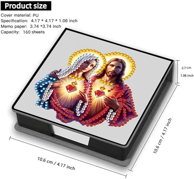 FRANDEK Jesus and Our Lady Creative Diamond Art Desk Organizer, DIY PU Note Box with 160 Sheets, All-in-One Gift Set for Craft Lovers, Elegant Mosaic Kits for Home & Office