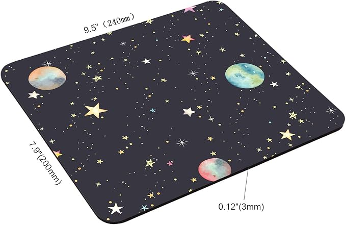 Abstraction Pattern with Colorful Stars and Planets Customized Rectangle Non-Slip Rubber MousePads for Office Home Laptop, Computer Mouse Pad for Wireless Mouse, 9.5"x7.9"x0.12" Inch