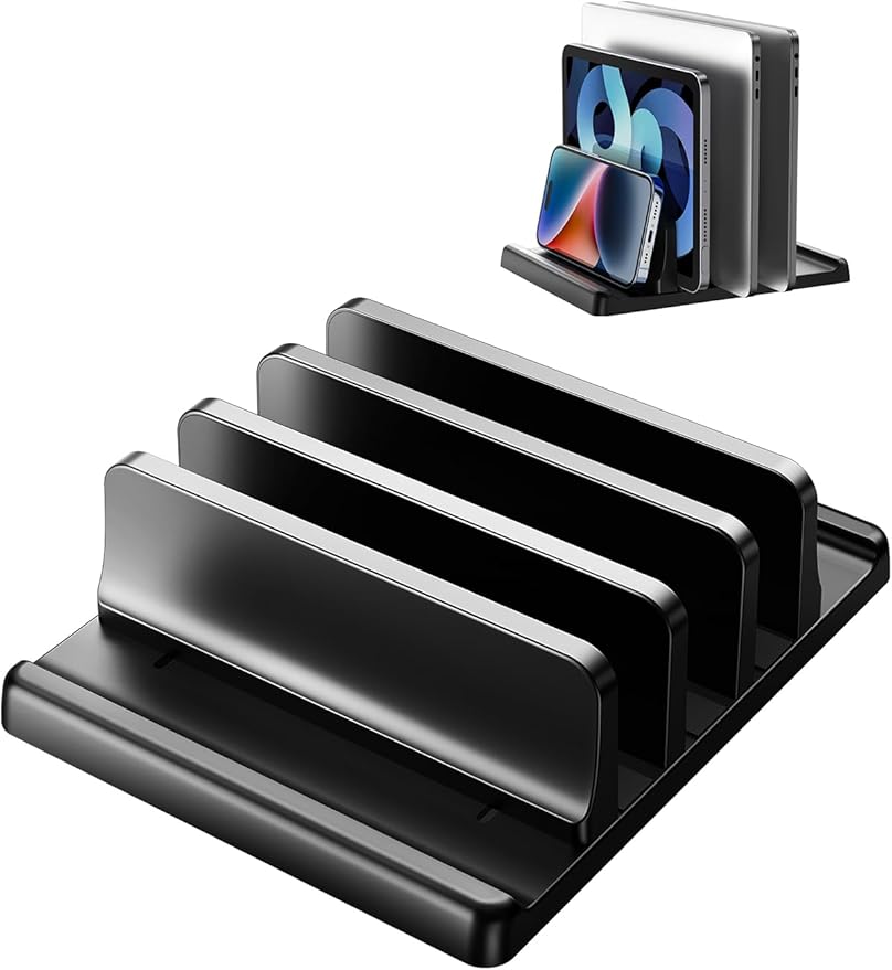 3-Slot Vertical Laptop Stand Holder,Adjustable ABS Plastic Desktop Notebook Dock,Vertical Laptop Stand Space-Saving for All MacBook/Surface/Samsung/HP/Dell/Chrome Book