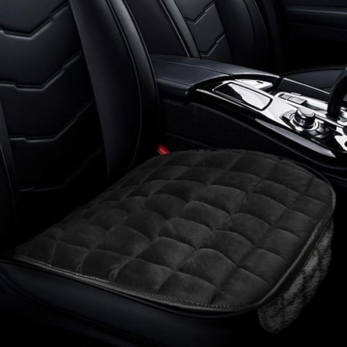 LAINLOY Car Seat Cushion, Soft Plush Vehicle Driver Seat Pad with Storage Pocket, Non-Slip Flat Rubber Bottom, Universal Seat Protector Cover for Truck, Car, SUV, Home, Office, Chair(Black)