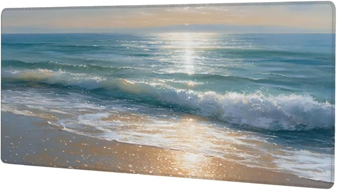 Sea Beach Landscape Large Mouse Pad Non-Slip Rubber Long Gaming Desk Mat Big Computer Keyboard Mousepad Waterproof Protector Wristing Pad for Gaming Office Home Decorative 31.5 X 11.8 Inch