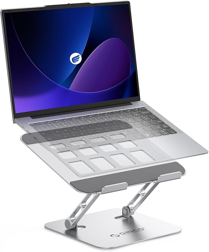 ORICO Ergonomic Laptop Stand for Desk, Height Adjustable Aluminum Laptop Stand Riser, Foldable Computer Holder for MacBook Neo, Air, Pro, Dell XPS, HP, Lenovo, Fits Devices up to 17" (ST11, Silver)