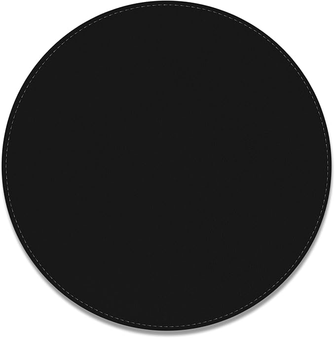 Leather Mouse Pad, Office Mouse Mat Non-Slip Rubber Base Stitched Edge Washable Waterproof Round Mousepad for Office Gaming PC Laptop, Round Diameter 8.7 inches, Black