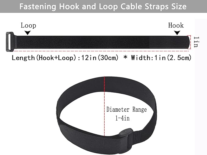 20 Pack (12 x 1 Inch) Reusable Fastening Cable Straps,Adjustable Multi-Purpose Hook and Loop Straps Nylon Cable Ties for Wire Cable Management Home Office Garage Outdoor Organization