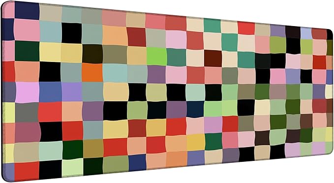 Large Gaming Mouse Pad Colored Squares Desk Mat,Non-Slip Rubber Base Stitched Edges,Extended Mousepad for PC,Laptop,Office,Home Decor(31.5 x 11.8 Inch)