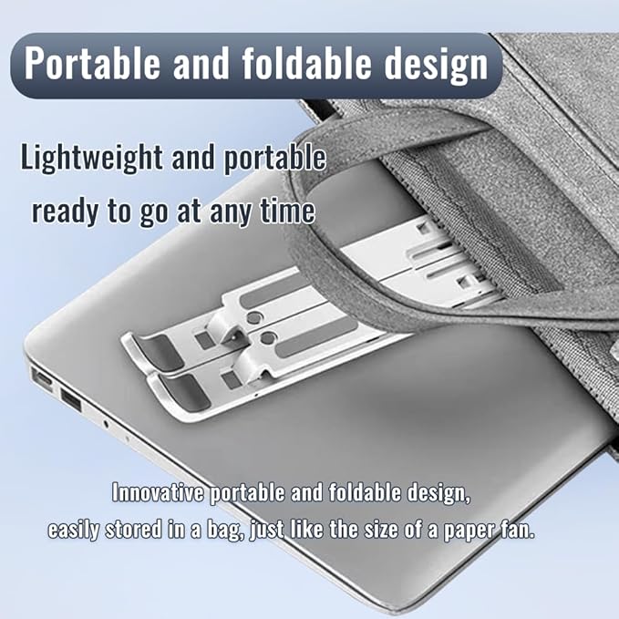 Desktop Laptop Stand, iPad Stand, Aluminum Alloy, Portable Foldable, 7 Level Adjustable, Ergonomic, Suitable for Laptops Up to 18 Inches, Easily Put it in Bag and use it Anywhere (1, Grey)