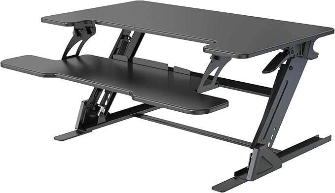 Standing Desk Converter 36 x 24 Inches - Height Adjustable Sit to Stand Riser with Keyboard Tray, Ergonomic Workstation for Home Office, Black