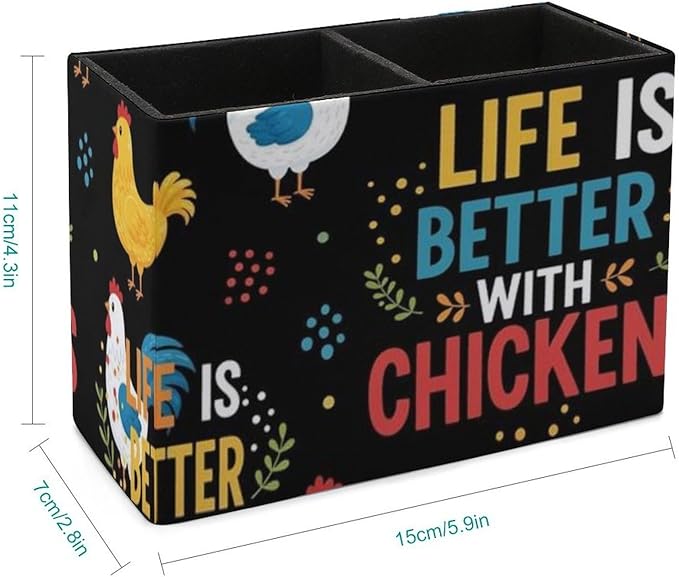 Decorative Office Desk Pen Holder Life Is Better With Chickens White Rooster, Showcase Your Pens in Style