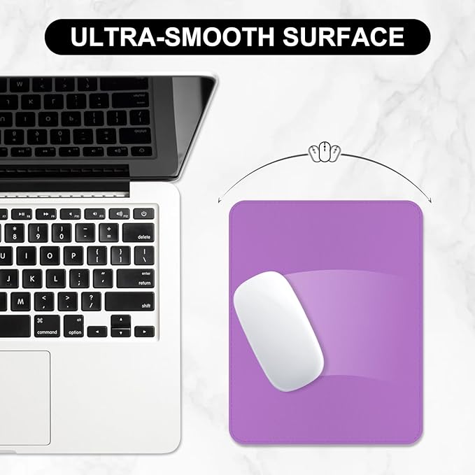 Leather Mouse Pad, Office Mouse Mat Non-Slip Rubber Base Stitched Edge Washable Waterproof Rectangular Mousepad for Office Gaming PC Laptop, 9.8" x 7.9", Purple