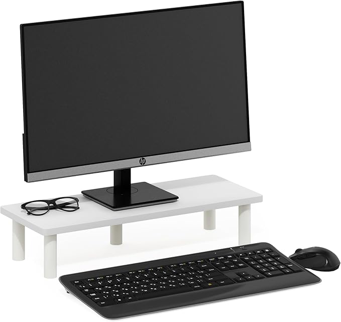 Furinno Turn-N-Tube Monitor Stand Riser, 23.6" Wide Rectangle Monitor Riser, Laptop Stand for Desk, Office Desk Accessories, Desktop Organizers and Accessories, Toolless Assembly, White