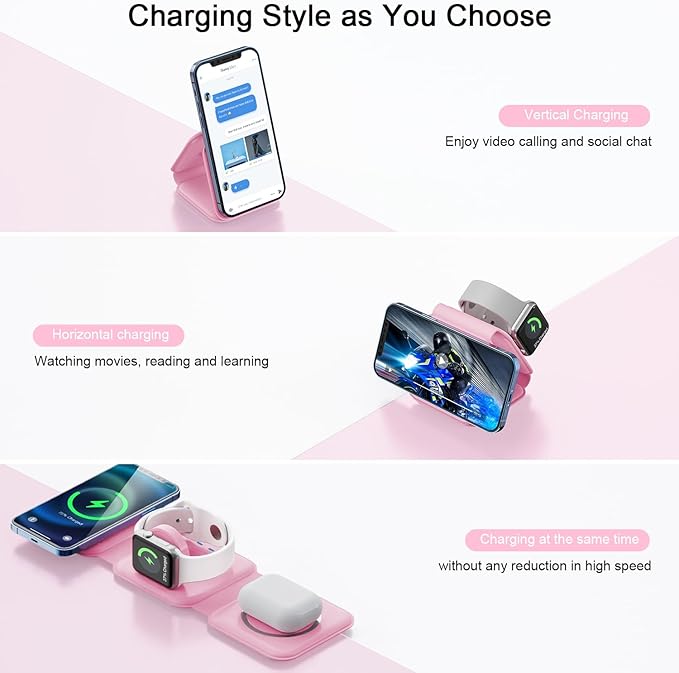 RTOPS Wireless Charger 3 in 1, Magnetic Travel Wireless Charging Station Multple Devices,GaN 3 in 1 Charging Station,Compatible for iPhone16/15/14/13/Pro/Max,iWatch,AirPods4/3/2/Pro(Adapter Includes)
