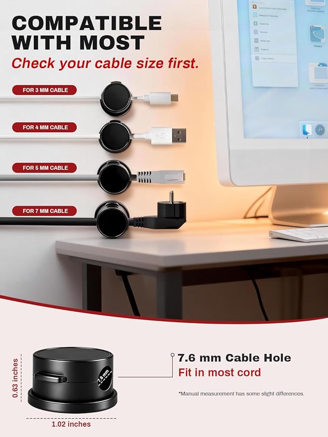 10Pack Magnetic Rotatable Cord Holder with Box, 360°Rotating Clips Cable Organizer for Nightstand, with No-Residue Strong Adhesive for Desk, Phone Cord for Home, Office, Car, Travel Accessories