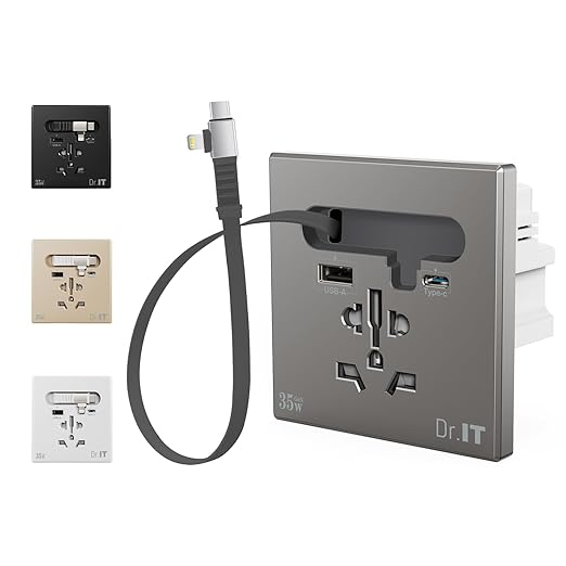 35W GaN Multi Plug Wall Outlet with Retractable Phone Charger for Bedside/Sofa, 4-in-1 Tamper-Resistant in-Wall Socket with Universal AC Port for New Renovations, UL Listed (Include 86-Type Box)