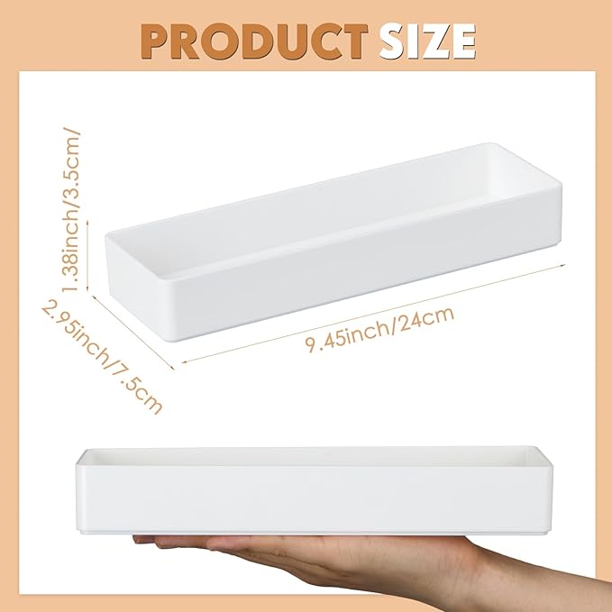 Teling 2 Pcs White Large Rectangular Desk Organizer Set, Half Accessory Tray, Plastic Tabletop Organizer for Office, Home, or Study, Dimensions: 9.45 x 2.95 x 1.38 Inches