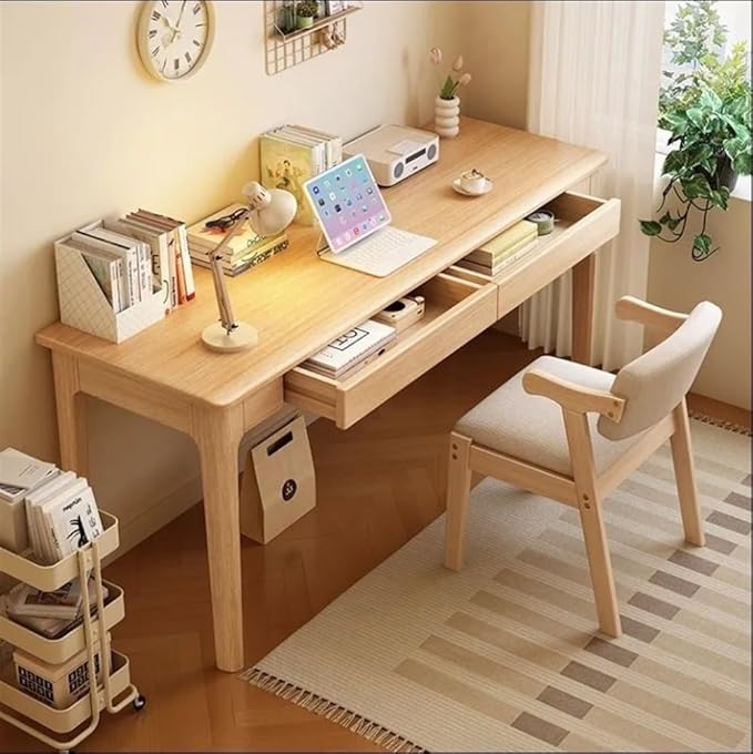 Modern Computer Desk & Chair Set, Wooden Executive Desk, Natural (120CM-47.2IN)