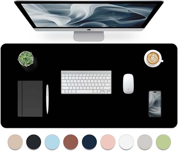 Leather Desk Pad, Non-Slip Desk Mat, Waterproof Large Mouse Pad, Mouse Mat, Computer Mat for Desk Easy Clean for Office/Home (Black, 35.4" x 15.7")