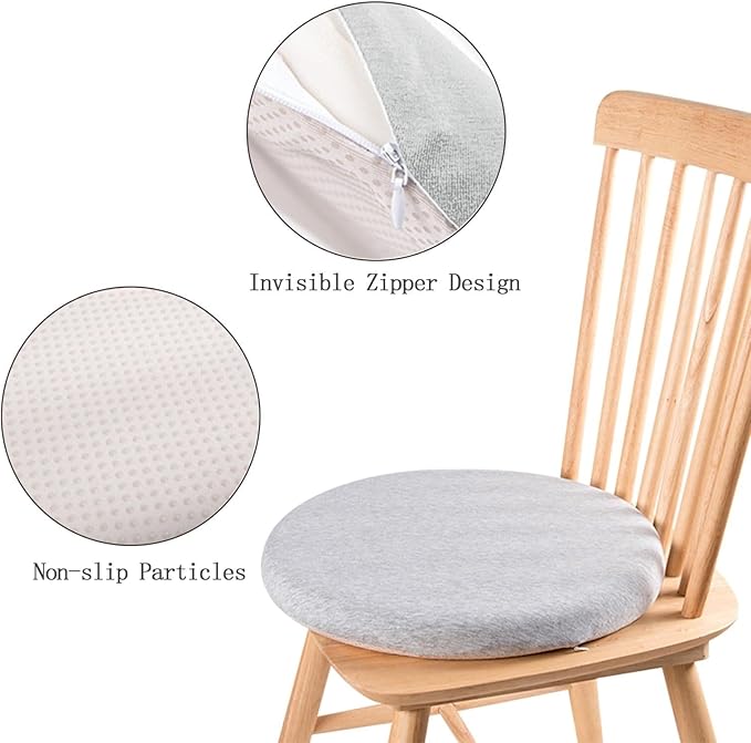 Chair Cushion Chair Pad, Round Seat Cushion Non-Slip Floor Office Car Bedroom Living Room Kitchen Dining Room Window Soft Comfortable Detachable Durable Zipper Design Memory Foam (Gray)