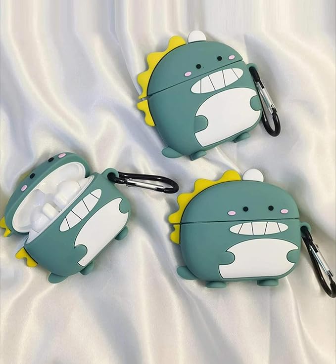 LiWerlly Cute Beat Studio Buds/Buds Plus Case, Funny 3D Cartoon Kawaii Dinosaur Cool New Studio Buds + Cover Skin with Cleaning Kit & Keychain for Beat Studio Earbuds for Boys Girl Kid Teen, Dinosaur
