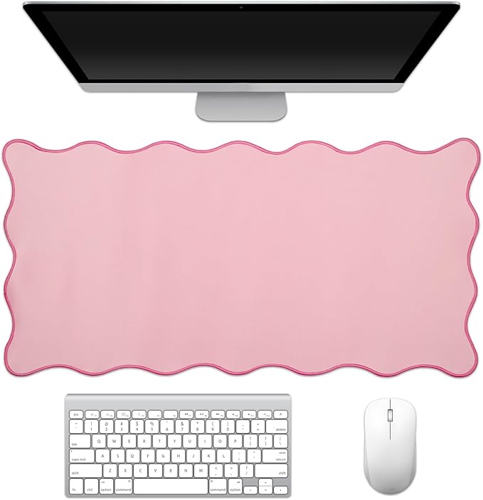 Scalloped Desk Mat, Large Cute Desk Pad for Desktop, Waterproof Scalloped Aesthetic Table Pad, Non-Slip Mouse Keyboard Mats Computer Accessories for Desk Office Home Gaming, 31.5" x 15.7"